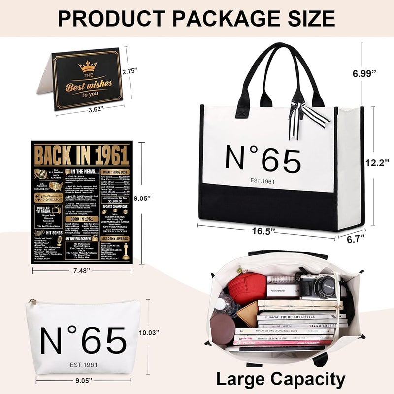 Lamyba 65th Birthday Gifts for Women, 65s Birthday Decorations for Women/Wife/Mom/Friends/Sister, Back in 1961 Poster, N 65 Tote Bag - Image 2